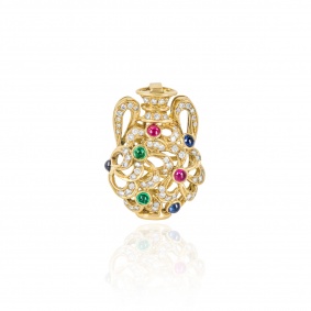 Yellow Gold Diamond & Multi-Gem Vase Pendant